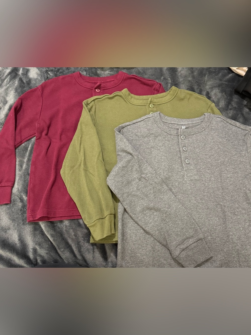 GAP Kids Long-Sleeve Henley Tops - Burgundy, Olive, Gray